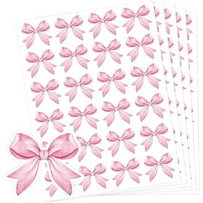 Anwyll Bow Stickers,Pink Coquette Bow Stickers,480Pcs Valentines Day Bow Stickers,Self-Adhesive Watercolor Bowknot Stickers,Cute Girly Stickers for Water Bottle Envelope Seal Card Gift Valentine Decor