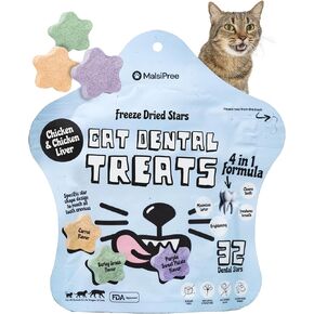 Malsipree Cat Dental Treats - نظيفة ، مشرقة ، تعذب وتقليل الجير - تجميد تجميد التنفس المجفف - معطرات مضادة للأسنان - أسنان للقطط - Lysozyme L1 X W1 XH0.9 (قاعدة الدجاج ، 32 جهاز كمبيوتر)