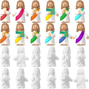 FullHawl 24 PCS Easter Paint الخاص بك المهد الخاص بك يسوع يحضر الحلي المسيحية بالجملة لطلاء التماثيل القابلة للطلاء التماثيل غير مصممة الطلاء المهد لـ DIY Sunday School Craft Party Party Party