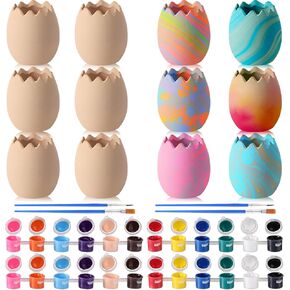 Dandat 12 Pcs Easter Eggs Pots Ceramic Succulent Pots Fillable Easter Party Favor Paint Your Own Plant Pot Colorful Basket Stuffers for Spring Indoor Outdoor Garden Decoration Boys Girls