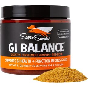Super Snouts GI Balance Digestive Supplement for Dogs & Cats, 3.1 oz Pumpkin Powder for Dogs & Prebiotic Gut Health, Immune Support