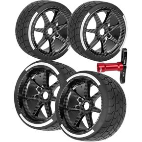 RC Wheels Tires for 1/7 Felony 6S BLX,4PCS RC Wheels RC Tires RC Truck Tires,Highway Tires,Black Carbon treameat