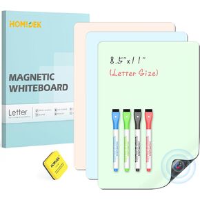 Magnetic Dry Erase Board, 3 Colors Fridge Magnet White Board Sheet with 4 Markers & 1 Eraser, Reusable Blank Magnetic Whiteboard to Write On for Refrigerator, Locker, Cabinet, Door - 8.5 x 11