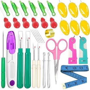 Lechchy 36 Pcs Sewing Tool, 2 Big+ 2 Small Seam Rippers, 20 Needle Threaders, 1 Small Sewing Scissors, 1 Thread Snips, 2 Drawstring Threaders, 1 Soft Tape Measure, 1 Awl Tool, 1 Thimble, and 5 Needles