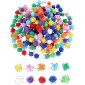 200 Pcs Craft Pom Pom Balls 0.6 Inch Glitter Tinsel Pom Poms Multicolor Pompoms Sparkle Pompom Puff Balls Colored Soft Pom Poms Arts Sparkle Balls for Crafts DIY Creative Crafts Decorations