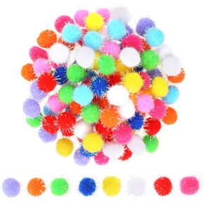 100 Pcs Craft Pom Pom Balls Glitter Tinsel Pom Poms Multicolor Pompoms Colored Soft Pom Poms Arts Sparkle Balls for Crafts DIY Creative Crafts Decorations Cat Balls Toys