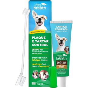 TropiClean Fresh Breath Plaque & Tartar Control Kit | Dog Toothpaste, Toothbrush & Finger Brush | Dog Toothbrushing Kit | Peanut Butter Flavor