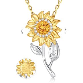 FANCIME Sunflower necklace Sterling Silver Gold Plated Spinning Anxiety Pendant for anti-stress, You Are My Sunshine Fidget Rotatable Jewelry Birthday Christmas Gifts for Women Wife Her