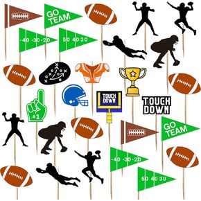 4E's Football Cupcake Toppers ، 96 Pack Football Party Supplies ، 12 Styles Toppers Football Cake ، زخارف حفلات كرة القدم ، اختيارات المقبلات ، اختيارات شطيرة ، ديكور حفلة عيد ميلاد كرة القدم