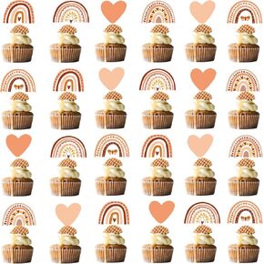 48 Pcs Boho Rainbow Party Cupcake Toppers for Boho Rainbow Birthday Party Decorations
