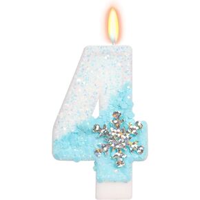 Snow Themed Birthday Candles, 4th Birthday Candle for Party Supplies, Frozen Birthday Party Decor, 2.76 inch Number 4 Cake Topper Decoration (Number 4)