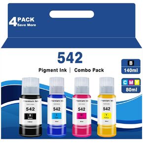 542 Pigment Ink Refill Ink Bottle Replacement for Epson T542 Ink for Ecotank Used for Pro ET-5800 ET-5850 ET-5880 ET-16600 ET-16650 Printer (1 Black,1 Cyan,1 Magenta,1 Yellow, 4 Pack)