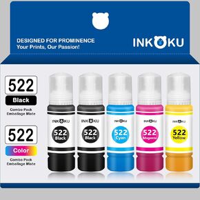 522 Replacement for Epson 522 Ink Refill Bottles (Not Sublimation Ink) Work with EcoTank ET-2803 ET-2800 ET-2720 ET-4800 ET-4700 ET-2400 Printer (2BK C M Y, 5 Bottles)