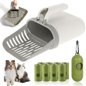 Cat Litter Scoop, Cat Litter Scooper with Holder,Cat Litter Scoop with 120 Refill Bags with Dispenser（Without Baffle）