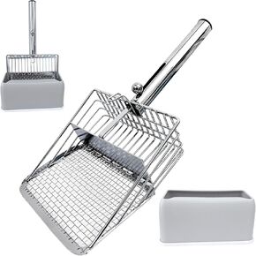 Cat Litter Scoop - Metal Cat Litter Scoop with Holder &Adjustable Sliding Baffle to Switch Size Hole&Speed Sifter - Pooper Scooper for Cats, Efficient Metal Cat Litter Scooper for Cat & Dog Litter Box