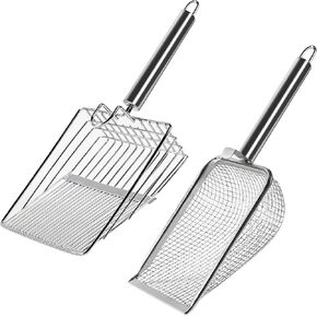 2 PC Stainless Steel Cat Litter Scoop,Kitty Litter Scooper,Built-in 2 Types of Gap, Heavy Duty and Easy Clean Cat Scooper for Litter Box