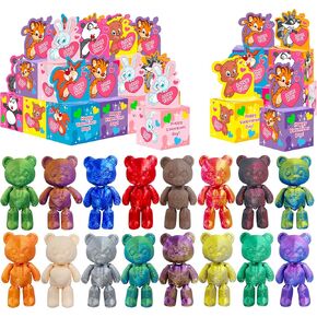24 Pack Valentine's Gift for Kids Mini Bears Toys Party Party Favors ، Three Print Mini Bear Toys with Hift Box for Kids Girls Boy Valentines Day Gifts Classroom Exchange Award
