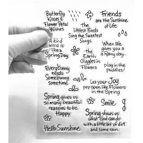 Spring Rain Flowers Greeting Words Clear Stamps with Sentiments, Blessing Words Pattern Rubber Silicone Transparent Seal Stamps for Holiday Card Making Decoration and DIY Scrapbooking Album DIY Crafts