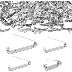 60PCS Silver Bar Pin Safety/Gold Bar Locking Pins for Craft DIY, Backs Safety Clasp with Holes, 4-Size Pins for Backs Crafts, Secure Back Clasp with Back Bar Fastener for Name Tags Jewelry Making