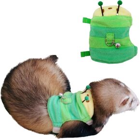 Ferret Harness and Leash Set - Small Animal Soft Fleece Vest with Safe Bell Halloween Outfit Adjustable Traction Rope Outdoor Walking Training Leash for Ferret Rat Bearded Dragon Kitten (Green)