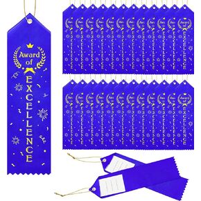 Award of Excellence Ribbons Award Prize Achievement Ribbon with Event Card and Rope for Kids Competition, Sports Event, Contests, School, Office Team(50 Pieces)