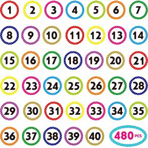 480 PCS Polka Dot 1-40 Numbers Stickers for Office, Classroom, Organizing (Each Measures 1" in Diameter)