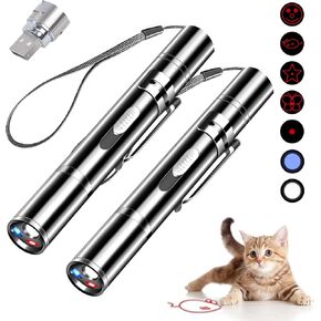 Cat Toys, Cat Laser Pointer with 3 Modes 5 Adjustable Patterns, Rechargeable Interactive Red Dot Chase Light Laser Pointer Cat Toy, Portable Cat Toy for Indoor Cats(2Pcs)