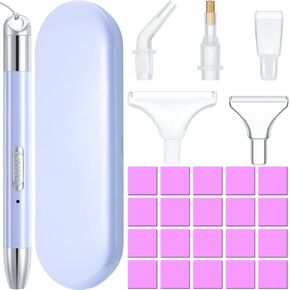 Zonon 27 Pcs Rhinestone Art Accessories, Included Lighted USB Rechargeable LED Painting Pen, 20 Glue Clay, 5 Rhinestone Pen Tips and Storage Case for DIY Painting Craft(Purple)