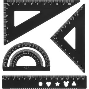 4 Pcs Drafting Triangle Ruler and Protractor Set for Students with Protractor Metal for Draftsmen, Engineers, School Office Supplies (Black)