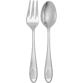 Spode Christmas Tree Salad Servers (Set of 2) - 10 Inch Flatware Serving Spoon & Fork, Festive Holiday Tableware, 18/10 Stainless Steel Serving Utensils - Dishwasher Safe, Ideal for Holiday Dining