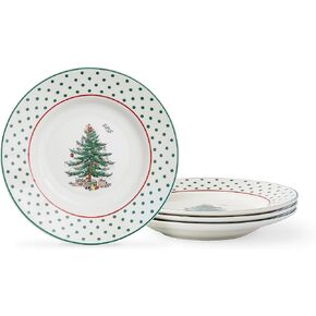 Spode Christmas Tree 6" Polka Dot Tidbit Plates (Set of 4) - Round Appetizer Plates with Festive Polka Dot Border - Dishwasher, Microwave, Freezer Safe Porcelain for Holiday Entertaining