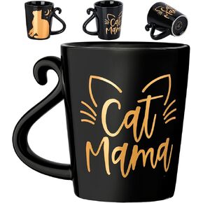 Cat Mom Gifts for Women - Cat Mama Birthday Gift - Crazy Cat Lady Coffee Mug Gift for Cat Lover Mom, Daughter, Sister, Aunt, Wife, Best Friends, BFF, Coworkers, Her - 2-sided Black & Gold Cup, 12oz