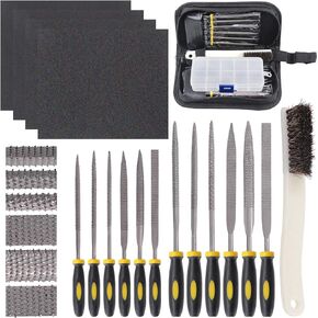 GLARKS 12pcs Mini Assorted Wood Rasp Set Include Brush and Storage Box with 4pcs Sandpaper for Fixing Jewelers Diamond Wood Carving Craft