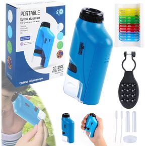 Little Marvin Microscope, Little Marvin Mini Scope, Handheld Portable Mini Microscope Toy, 60x-120x Pocket Microscope for Kids, Kids Microscope with LED Light for Kids (Blue)