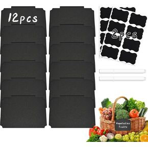 30-Piece Set of Basket Labels Clip On-12 Erasable Plastic Kitchen Pantry Labels, 16 Removable PVC Tag Stickers with 2 White Chalk Marker, Bin Labels Clip On for Organization, Jar, Shelf, Laundry