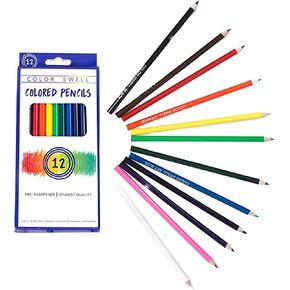Color Swell Colored Pencil Pack 12 Count Assorted Vibrant Pre-Sharpened Colors Perfect for Kids, Teachers, Classrooms, and All Ages