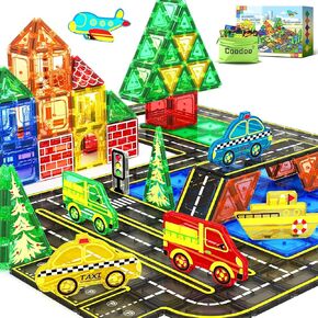 Magnetic Tiles City Road with Cars Kids Toys for Ages 5-7 3-5 4-8, STEM Magnetic Blocks Building Toddler Toys, Creative Gifts Sensory Toys for 3+ Year Old Boys and Girls