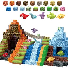 205Pcs Dinosaur Toys Magnetic Blocks Build 3D Dinosaur World Jurassic Scenes, 1" Magnetic Building Blocks Magnet Cubes Tiles for Toddler Boys Girls 3+, STEM Sensory Building Toys Games