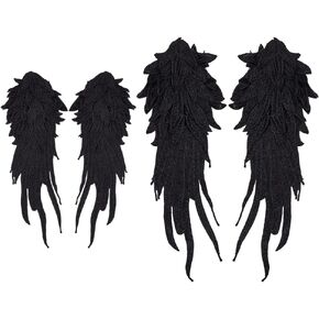 FINGERINSPIRE 2 Pairs Black Angel Wings Lace Applique Sew on Dress Shoulder Badge Ornament Polyester Embroidery Decorative Lace Patch for Party Wedding Evening Dresses 16.3x6.5 inch & 11.6x4.5 inch
