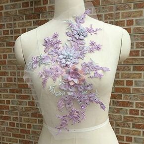 1 Pcs Makaron Series Beads Beads Hot Drilling 3D Three-Dimensional Flower Lace Wedding Dress, Children's Wear, Stage Costume Accessories (Pink Purple)