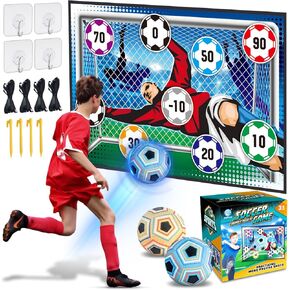 Soccer Ball Game Set for Boys & Girls, Soccer Game Target Toss Indoor Outdoor Backyard, Soccer Ball Set with 2 Soccers, 1 Foldable Flannel Goals, Soccer Birthday Gift for 3-12 Kids Game