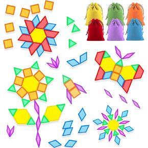 Bbiamsleep 147 Pcs Translucent Pattern Blocks Plastic Transparent Geometric Shape Blocks Light Table Manipulatives Accessories Sensory Bin Filler for Light Table Sorting Counting Spelling Training