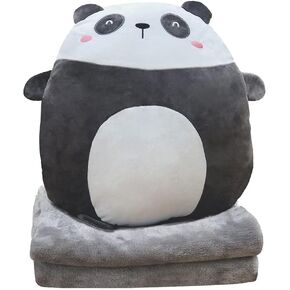 Hofun4U Panda Plush Pillow 16 Inch, Blanket in Cute Plush Pillow, Panda Stuffed Animal, Girls Boys Gifts for Birthday Christmas, Travel