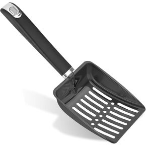 Cat Litter Scoop, Stainless Steel Cat Litter Scooper with Long Handle & Deep Shovel, Kitty Litter Scoop with Hole, Durable Metal Cat Litter Scoop for Cat Litter Box(Black