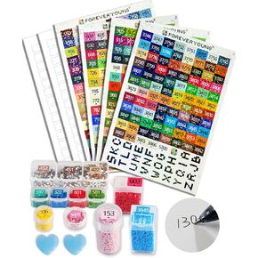 foreveryoung Glitter Diamond Painting Labels Diamond Art Labels for Containers Diamond Painting Storage, Square 455 Color Number Labels with 26 Alphabet for Diamond Painting Accessories (720 Cells)