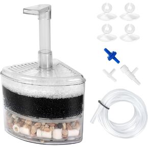 AQUANEAT Aquarium Air Driven Corner Sponge Filter for Nano Fish Tank with Tubing, Valves and Suction Cups, up to 20 Gallon