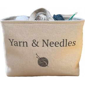 Yarn and Needles Large Tote basket for all your sewing and knitting storage needs. Keep all of your yarn and needles in one stylish tote basket with handles for easy lifting.