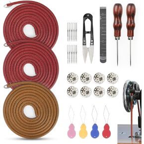 3 PCS Treadle Sewing Machine Belt, 72 Inch 3/16" Sewing Treadle Belts Replacement Leather Belt with Hook for Singer/Jones Sewing Machine 3PCS Sewing Machine Leather Belts Total 31 PCS Accessories