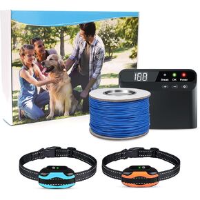 PcEoTllar Electric Fence for Dogs, Underground Dog Fence System, Rechargeable Upgraded Electric Dog Fence, 2 Waterproof Collar Receivers, with 656Ft Underground/Aboveground Boundary