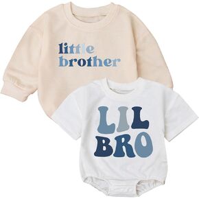 2PCS Baby Boy Little Bro Romper Set, Baby Bodysuit, Newborn Boy Gift, Baby Boy Outfit, Cute Little Bro Baby Outfit